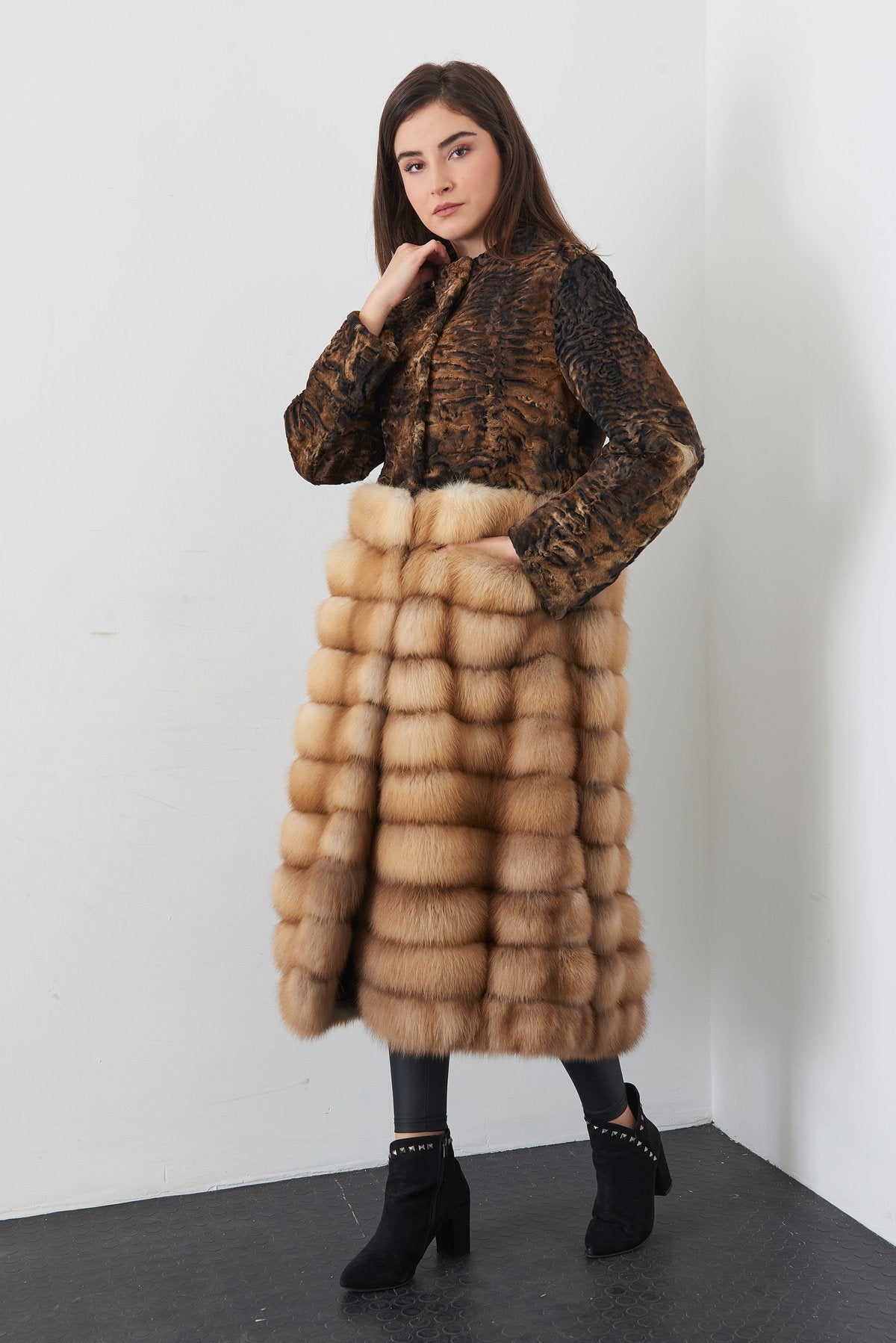 Brown Long Swakara Fur Coat