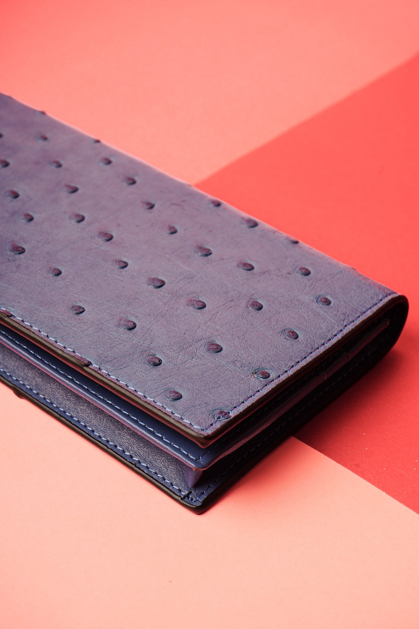 Blue Handmade Ostrich Leather Wallet