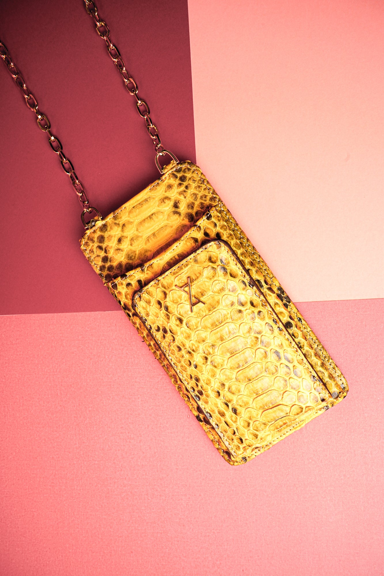 Yellow Python Leather Phone Bag