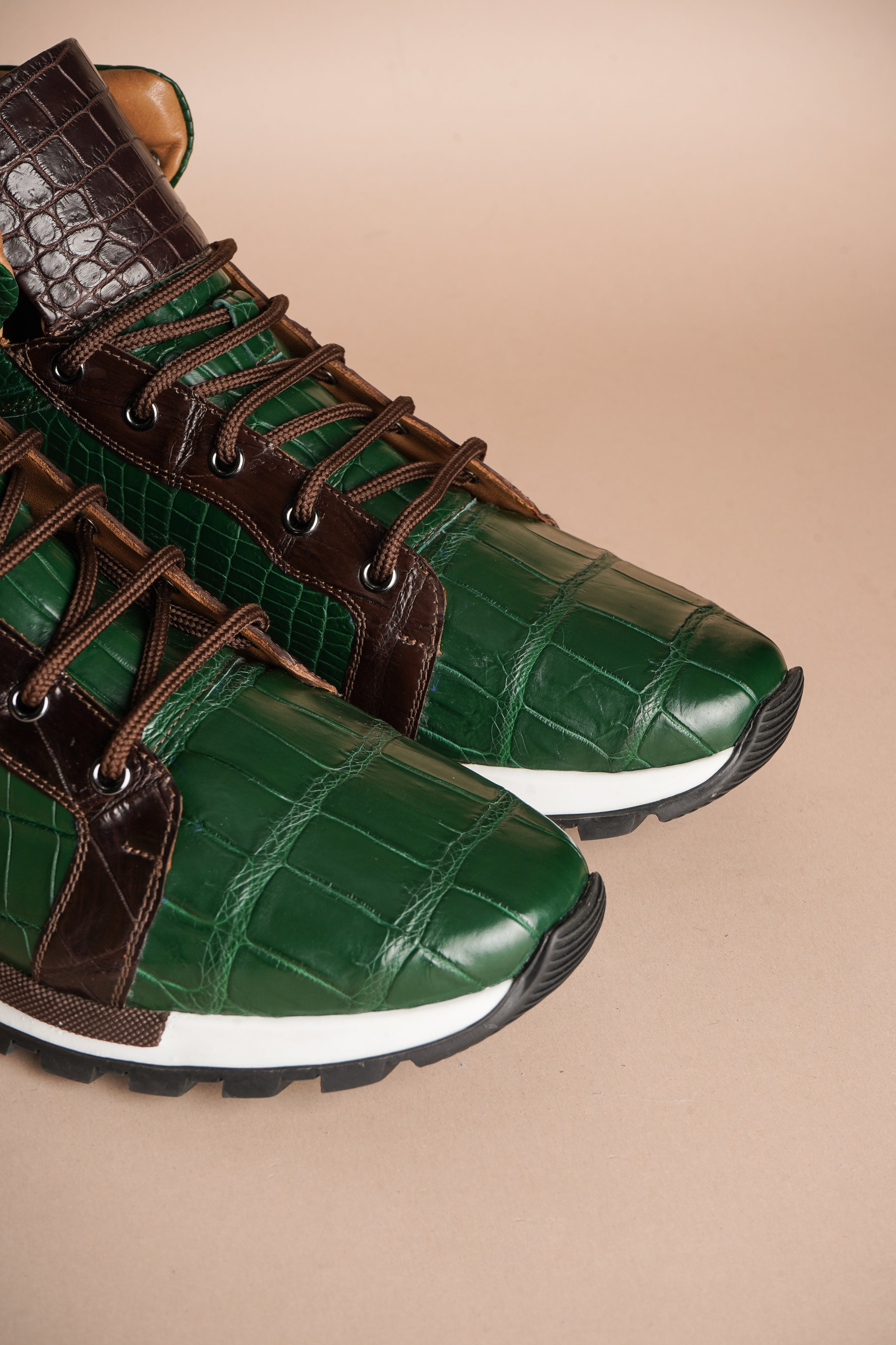 Green & Brown Crocodile Leather Sneakers