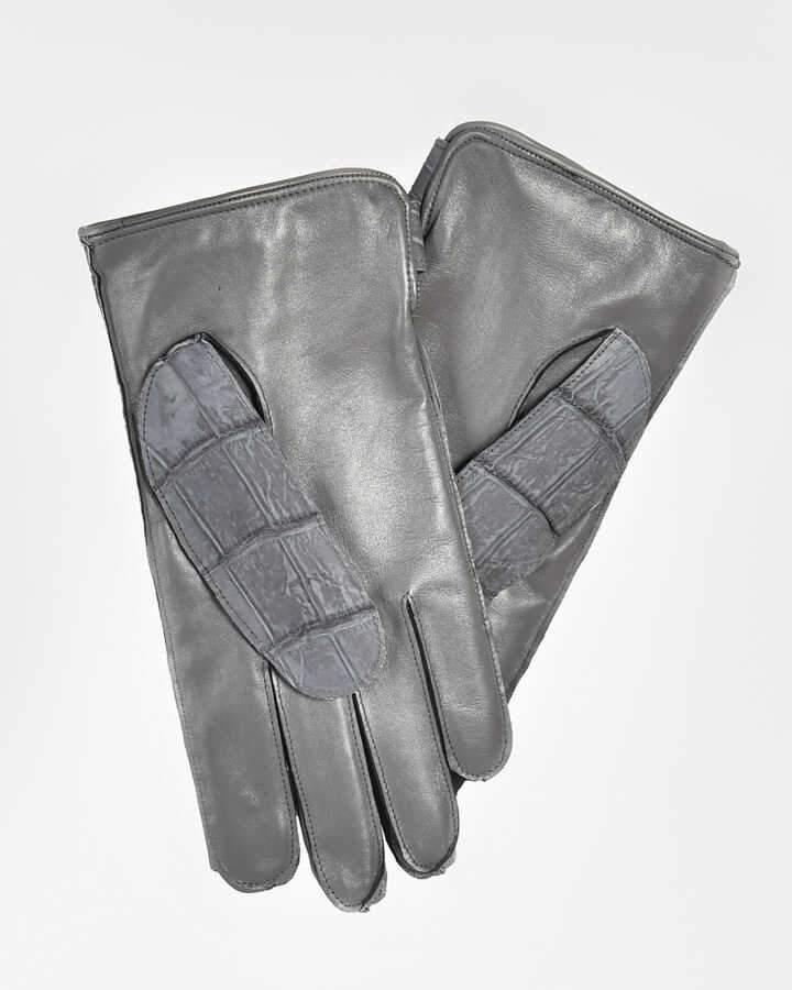 Grey Crocodile Gloves