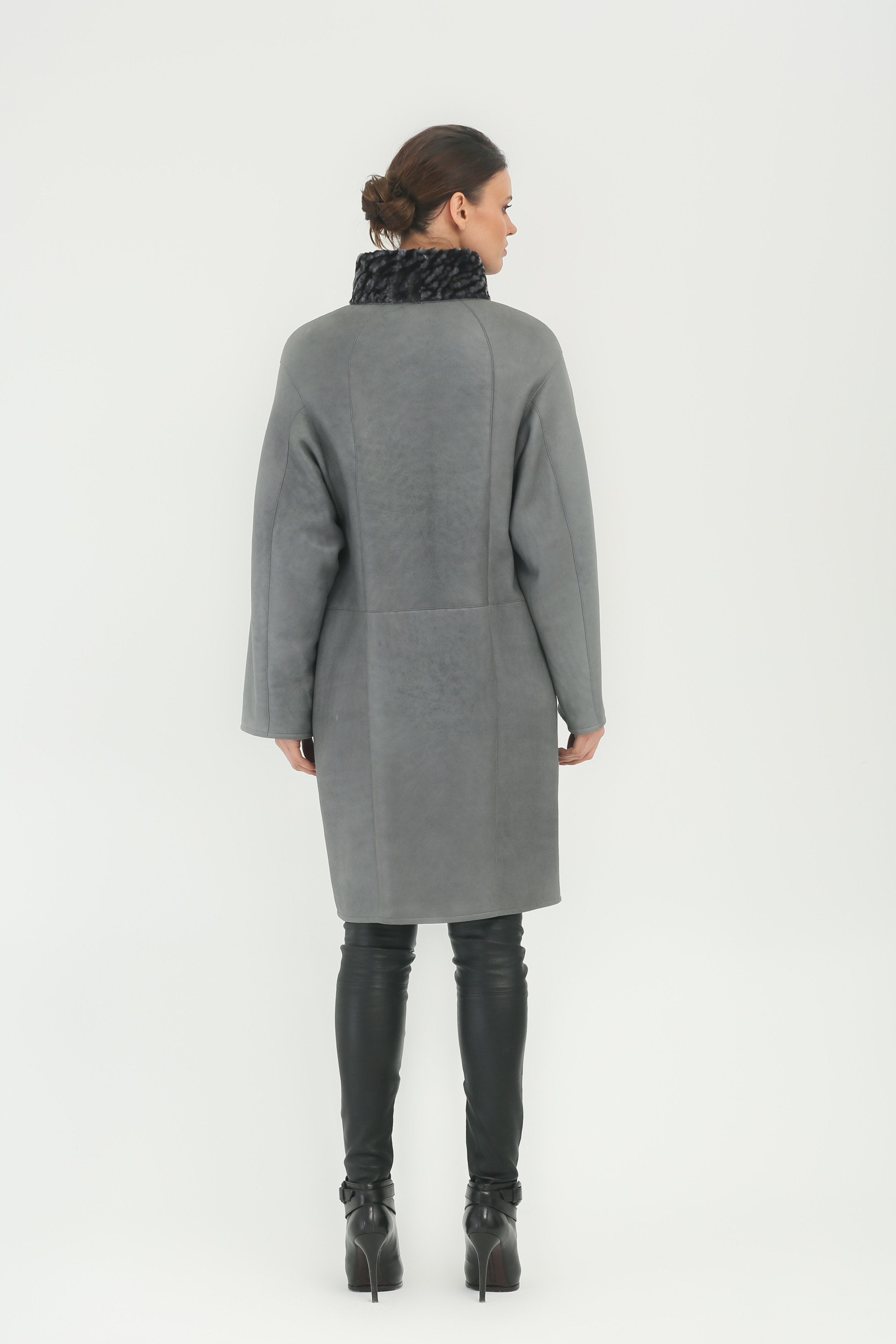 Grey Long Leather Coat