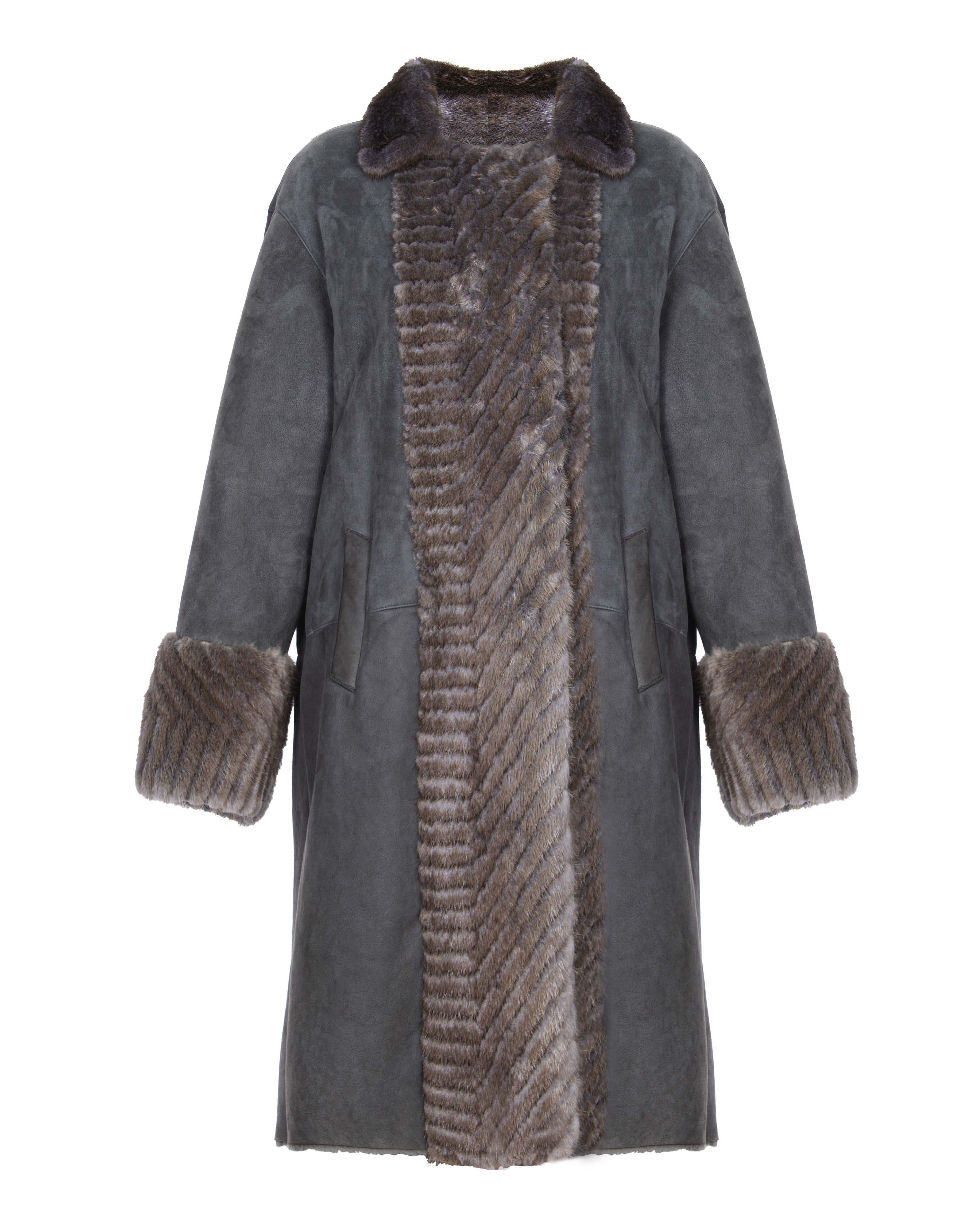 Grey Long Leather Coat