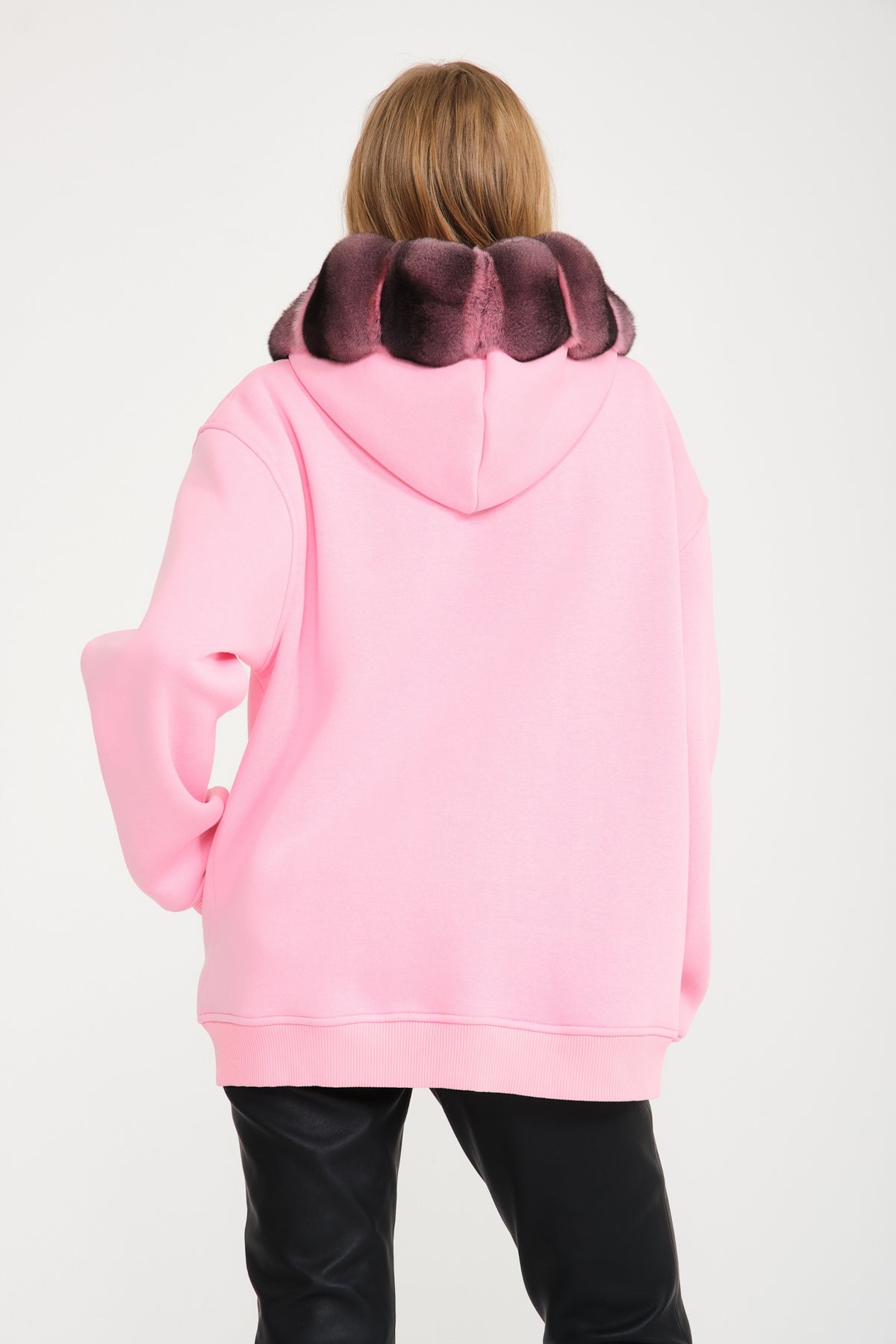 Pink Chinchilla Fur Lined Zipped Hoodie