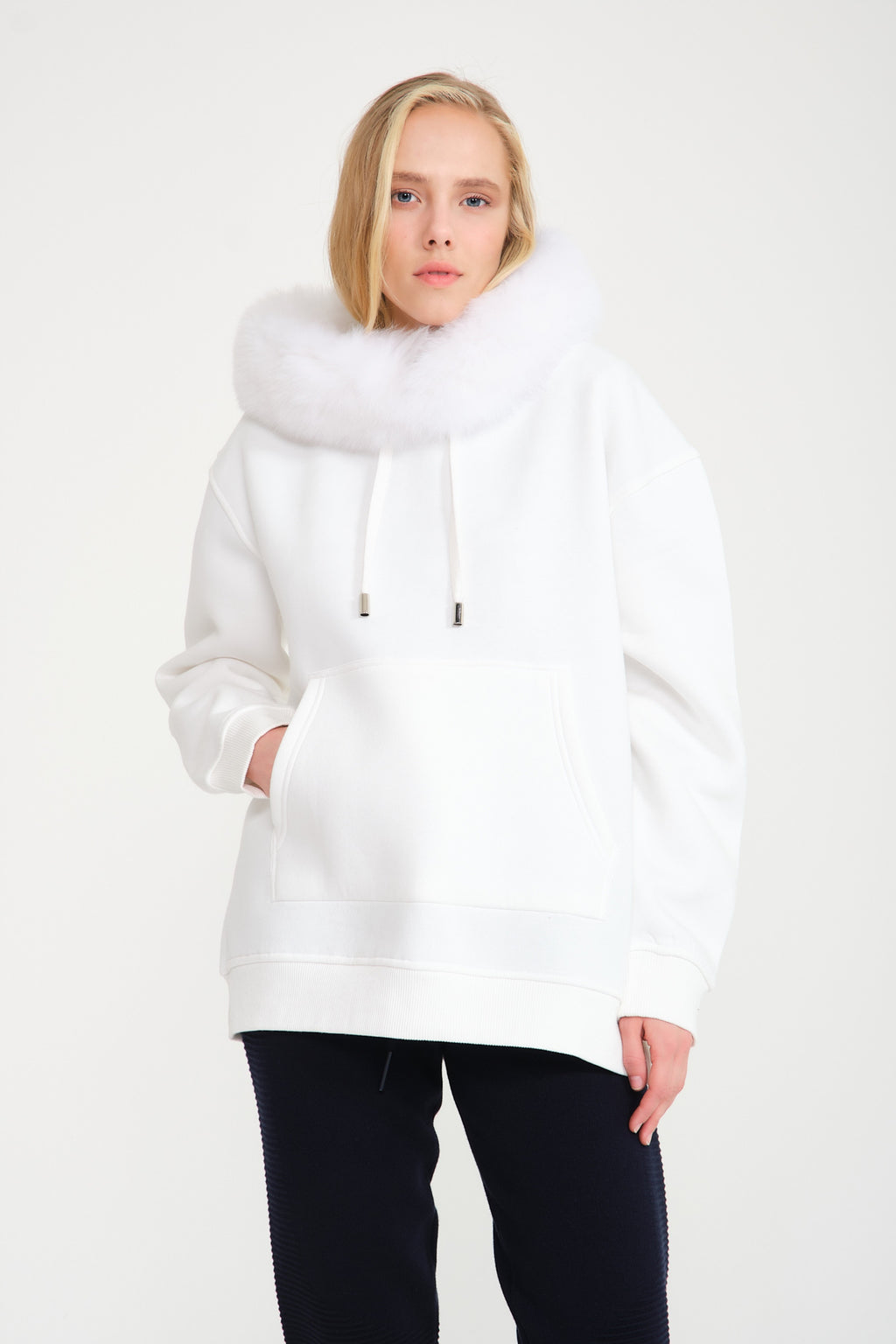 Black Fox Fur Lined Hoodie - ADAMO