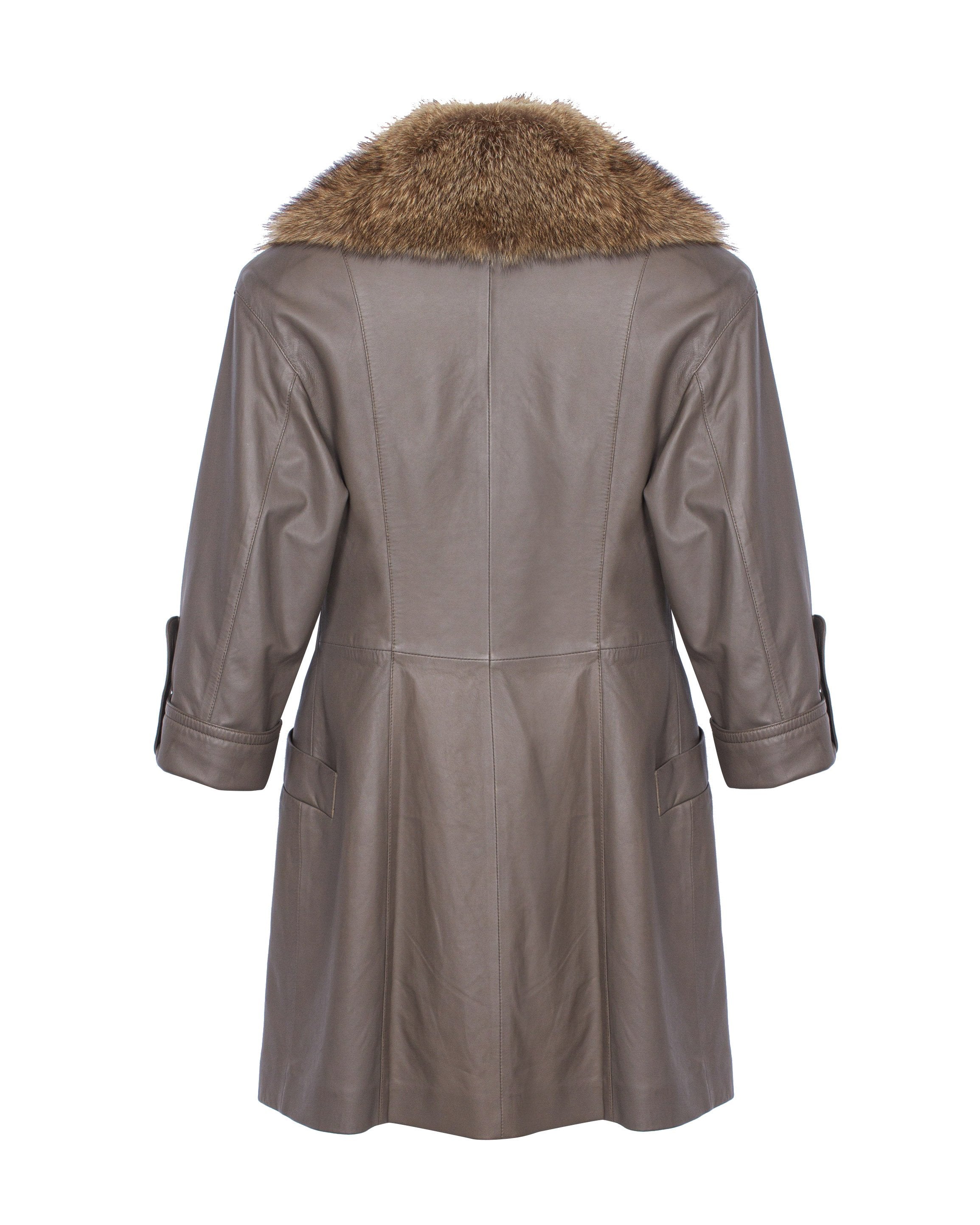 Khaki Long Leather Coat