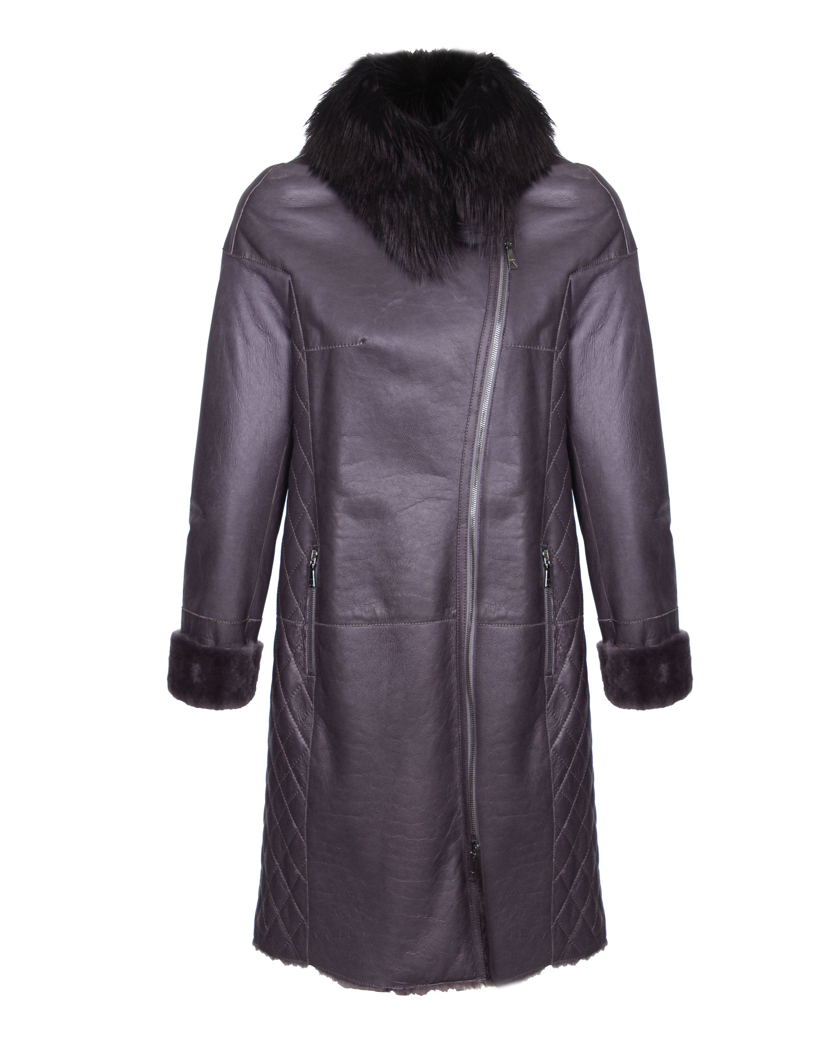 Mouse Color Long Leather Coat