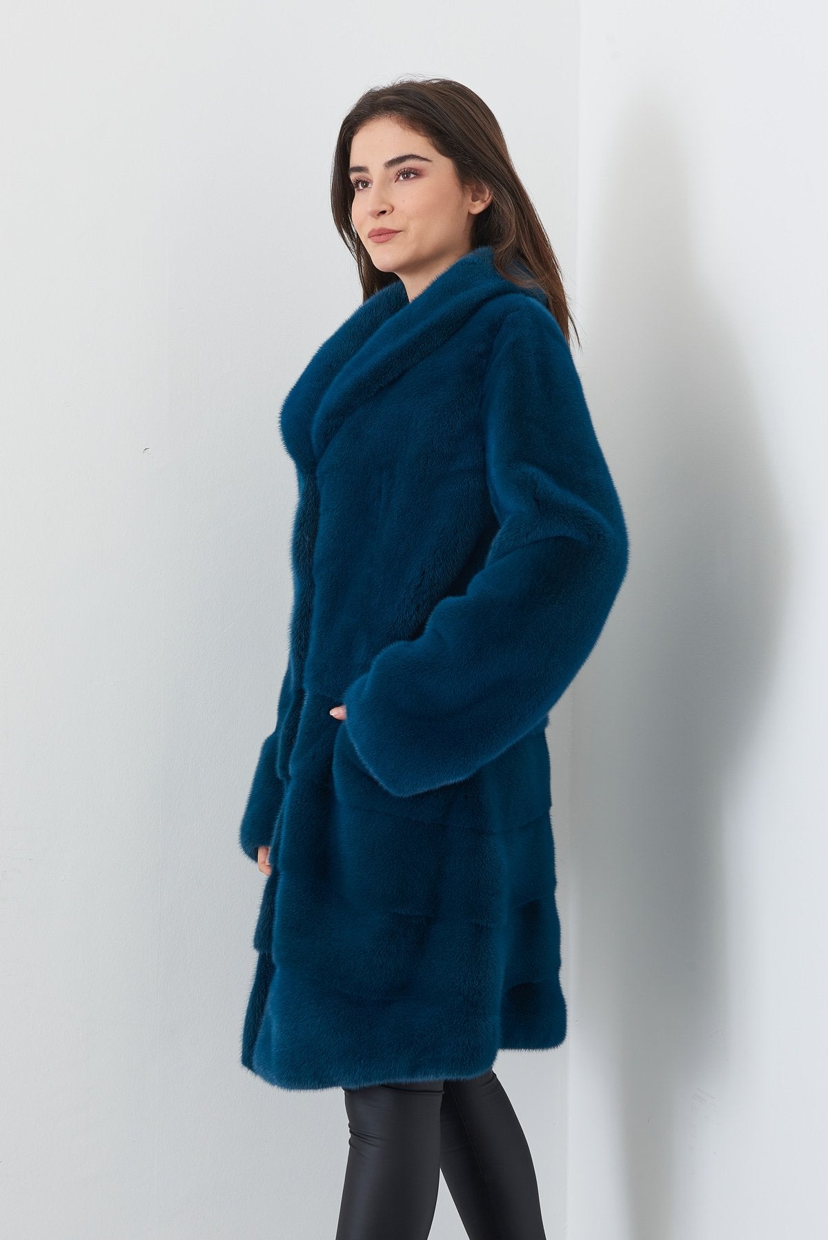 Navy Long Mink Fur Coat