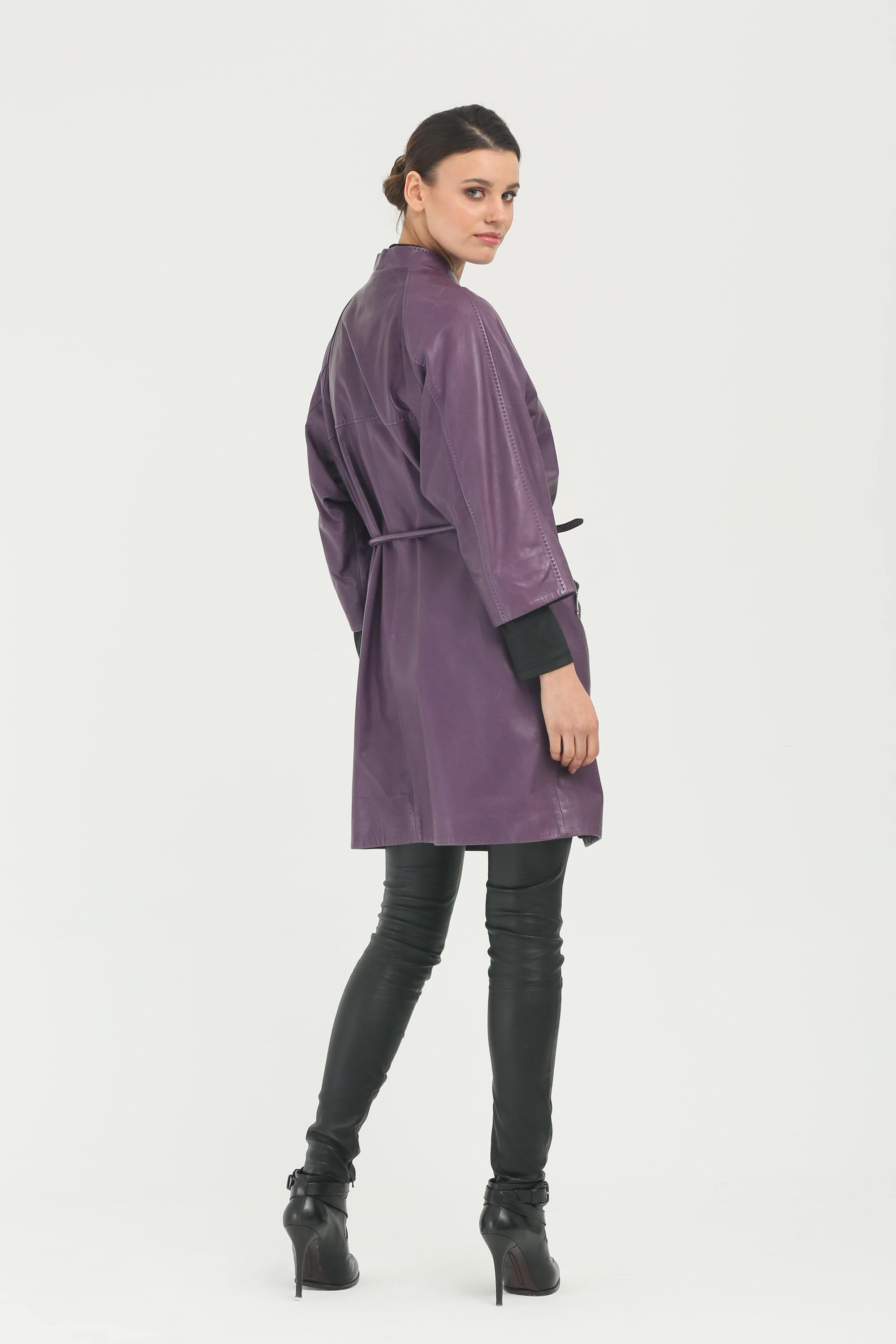 Purple Long Leather Coat