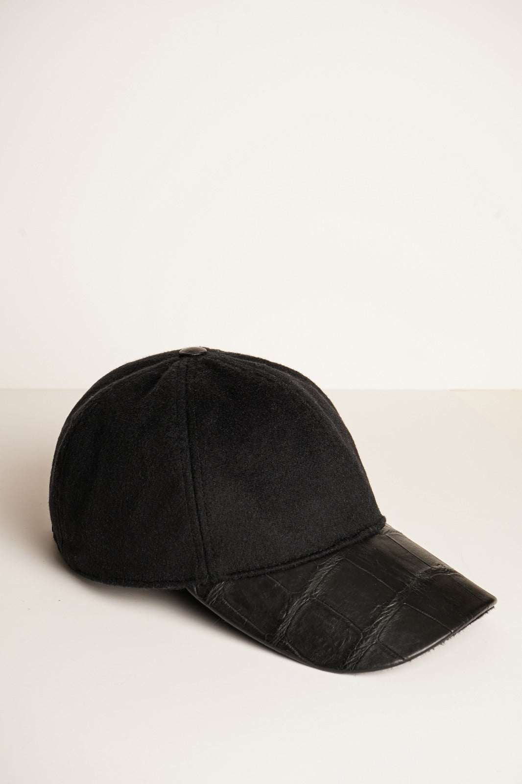 Black Textile & Crocodile Leather Cap