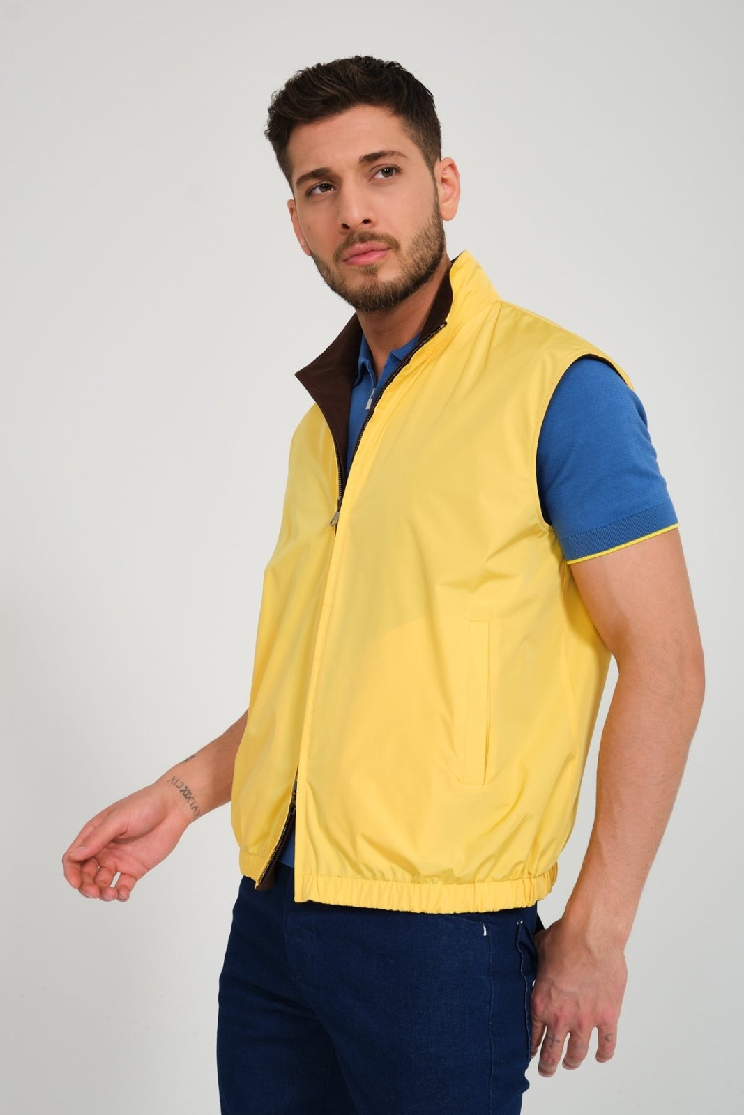 Yellow / Brown Double Face Waterproof Vest - ADAMO