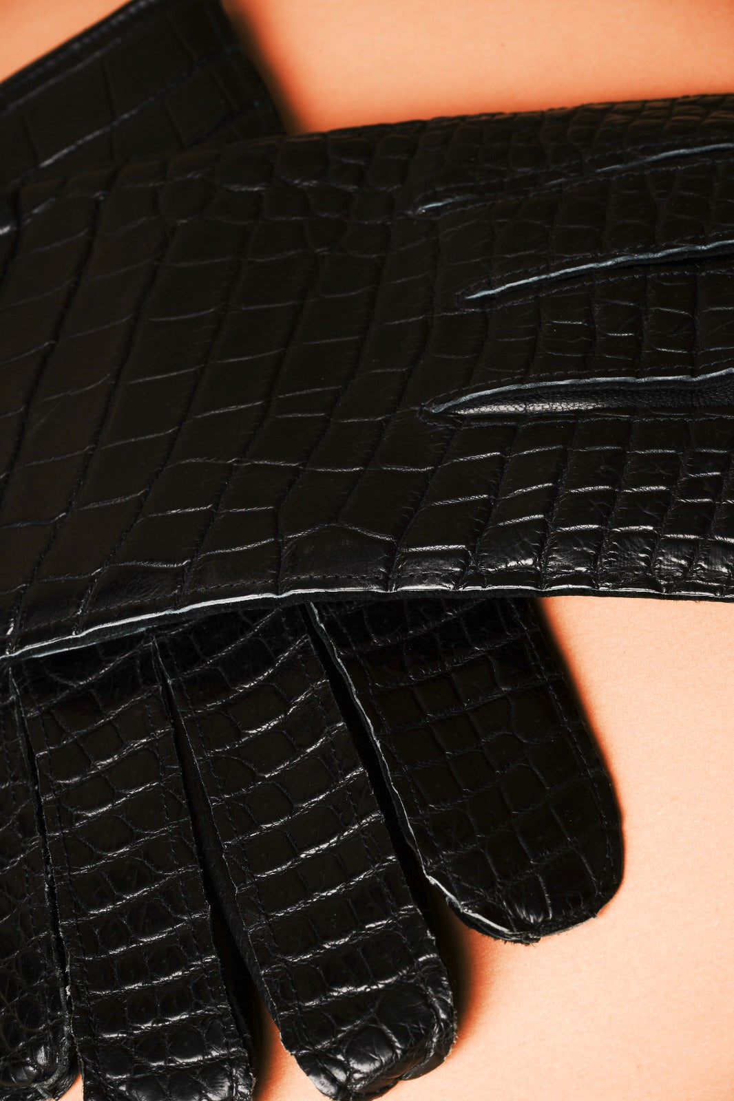 Black Crocodile Leather Gloves