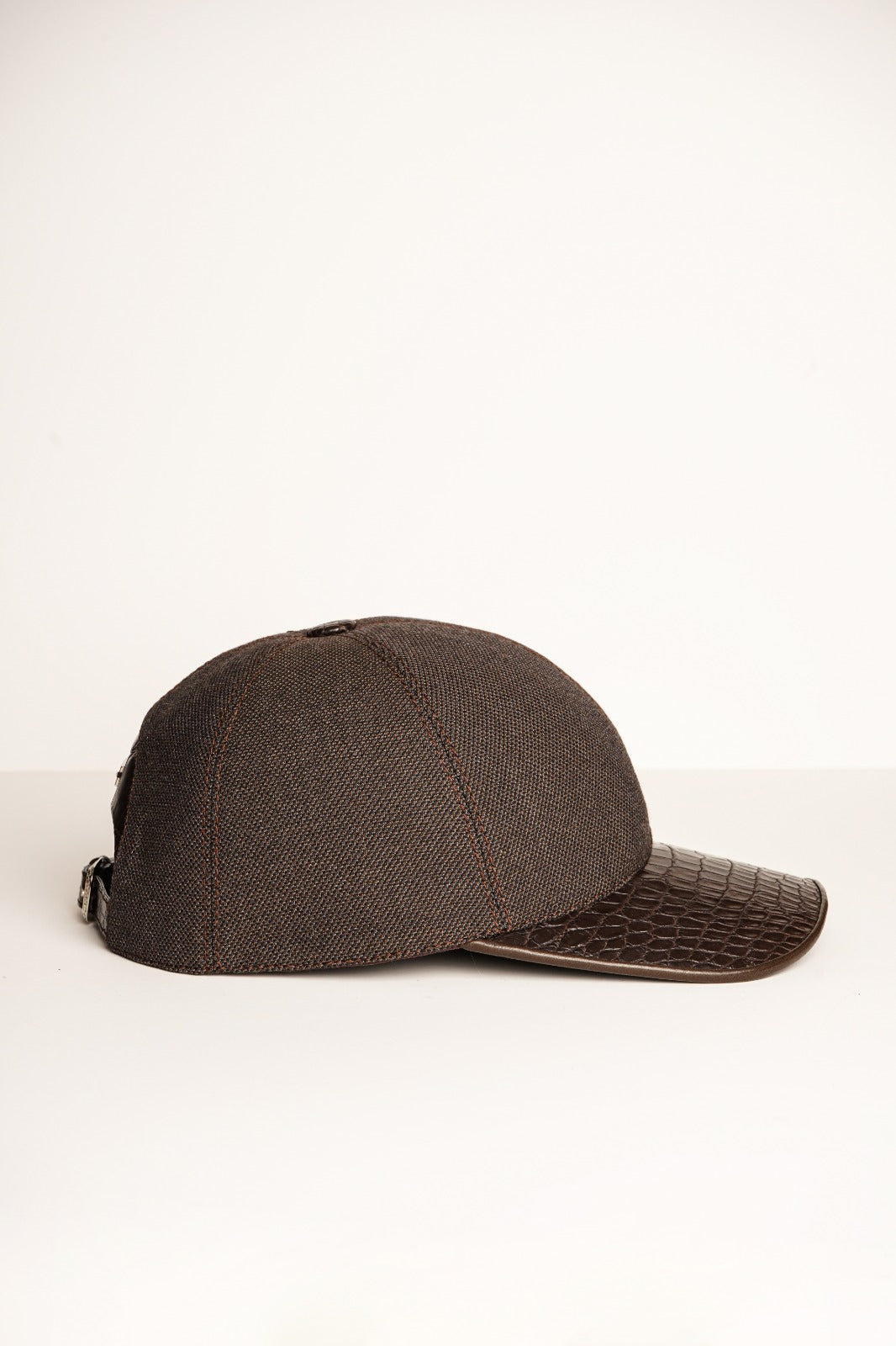 Brown Textile & Crocodile Leather Cap